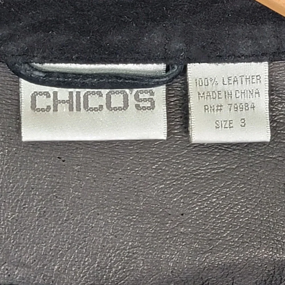 Chicos Vintage Black Suede Long Jacket Button Front Collared Size 3 / X-Large